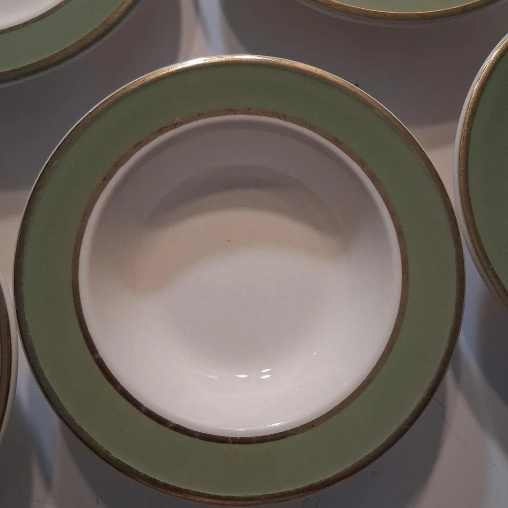 Vintage set of 6 bowls avocado green with gold detail
